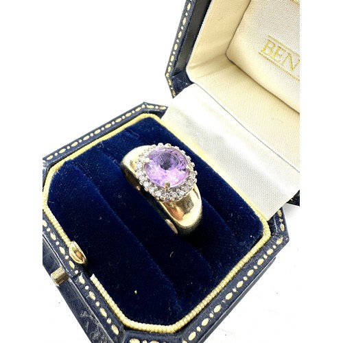 286 - 9ct gold diamond & amethyst halo ring (3.8g)