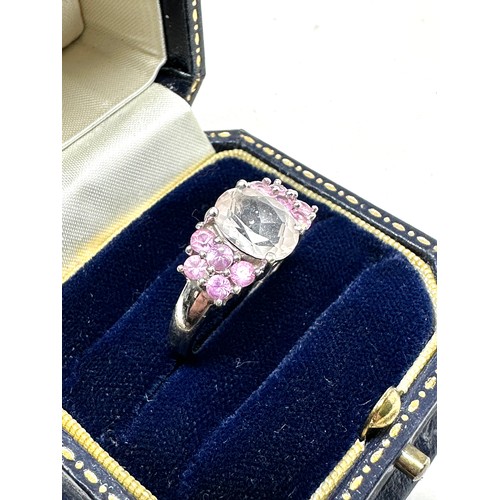 284 - 9ct white gold morganite & pink sapphire dress ring (3.3g)