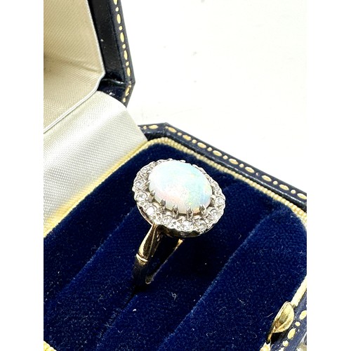 155 - 9ct gold vintage opal & diamond halo  ring (3.3g)