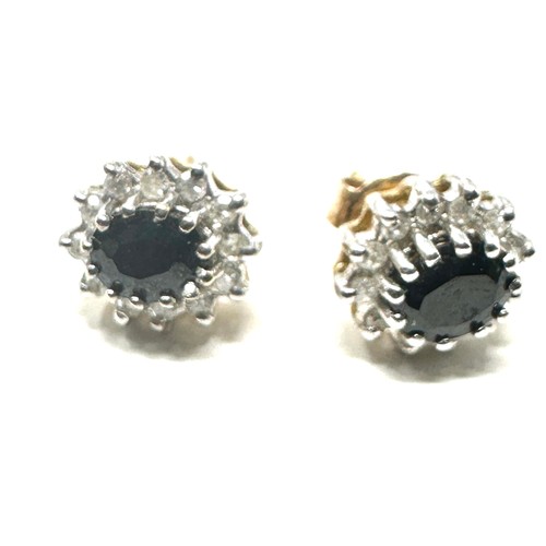 222 - 9ct gold diamond & sapphire stud earrings (1.6g)