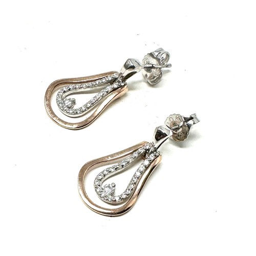 224 - 9ct white & yellow gold diamond drop earrings (2.4g)