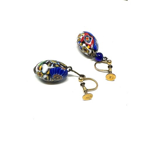 157 - 9ct gold vintage millefiori drop earrings (7.8g)