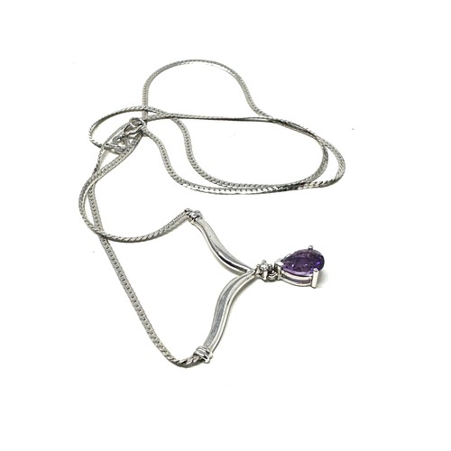 189 - 9ct white gold vintage amethyst & diamond drop necklace (2.8g)