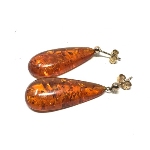 181 - 9ct gold vintage amber drop earrings (3.6g)