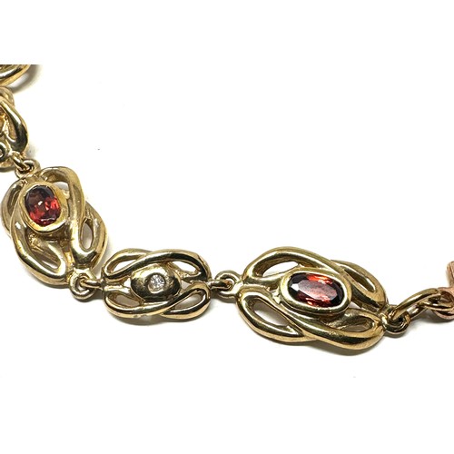 182 - 9ct gold vintage clogau garnet & diamond panel bracelet (13g)