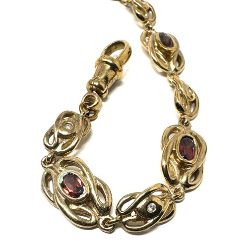 182 - 9ct gold vintage clogau garnet & diamond panel bracelet (13g)