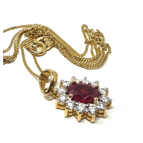 260 - 18ct gold diamond & ruby pendant necklace (3.3g)