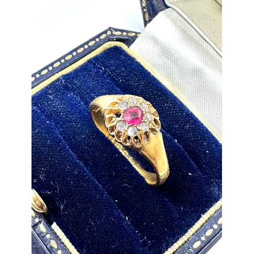 270 - 18ct gold antique old cut diamond & ruby ring missing small rose diamond  as seen (3.8g)