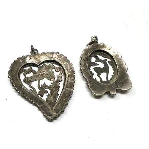 99 - 2 gold & silver antique marcasite set deer motif pendants (8.9g)