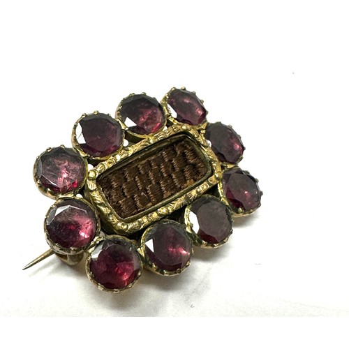 117 - 2 x  gold antique hairwork locket mourning brooches inc. garnet & paste (6.3g)