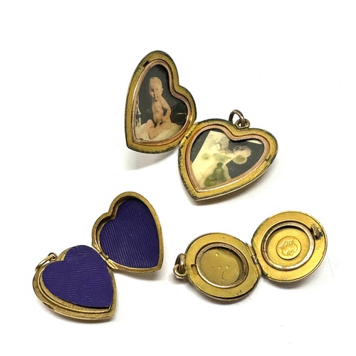 147 - 3 x 9ct gold back and front lockets as seen inc. diamond, paste (20.5g)