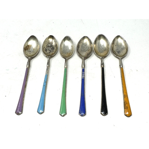 12 - Silver & enamel tea spoons enamel wear
