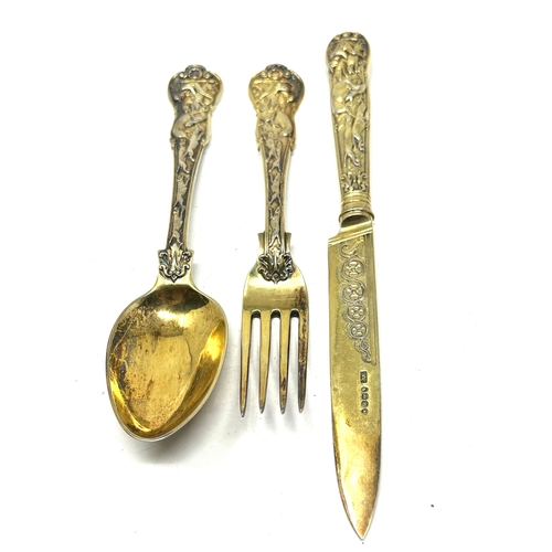 19 - Antique georgian silver ornate embossed knife fork & spoon London silver hallmarks