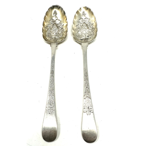44 - Pair of georgian silver berry spoons London silver hallmarks