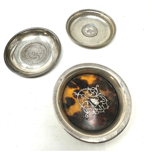 10 - 3 silver pin dishes 2 coin set largest measures approx 8.5cm dia