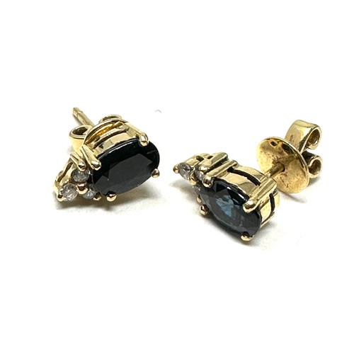93 - 18ct gold sapphire & diamond drop earrings (3g)