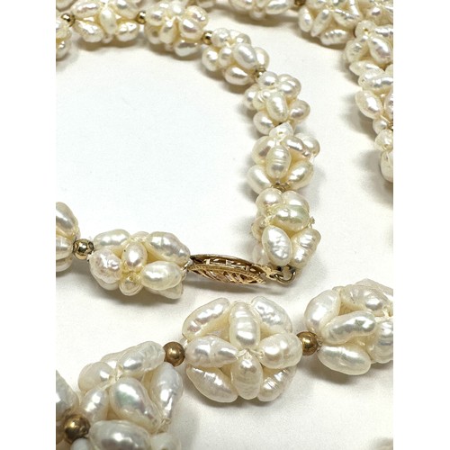 91 - 14ct yellow gold clasped freshwater pearl necklace & bracelet set (75.1g)