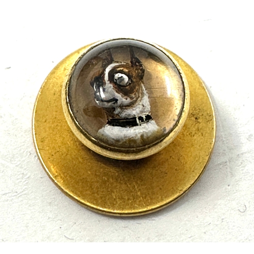 79 - Antique 15ct gold Essex crystal the dog crystal button stud measures approx 9mm dia the gold stud me... 