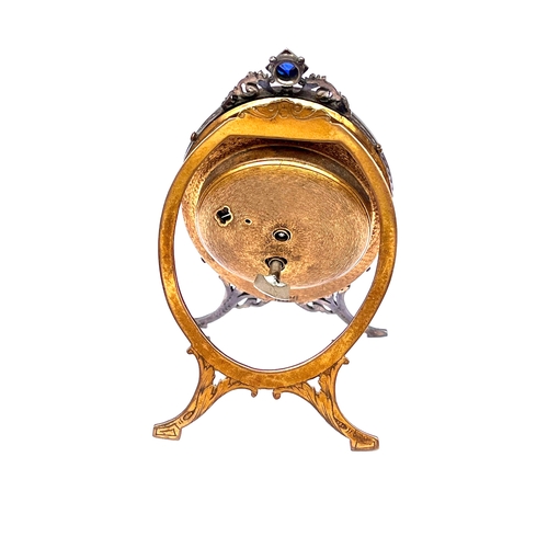 3 - Edwardian silver & guilloche enamel strut clock marked 55478 Geneve 935 argent dore winds & ticks he... 