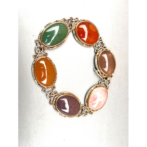 85 - Vintage chinese hard stone bracelet individual panel measures approx 2cm by 1.5cm weight 27grams