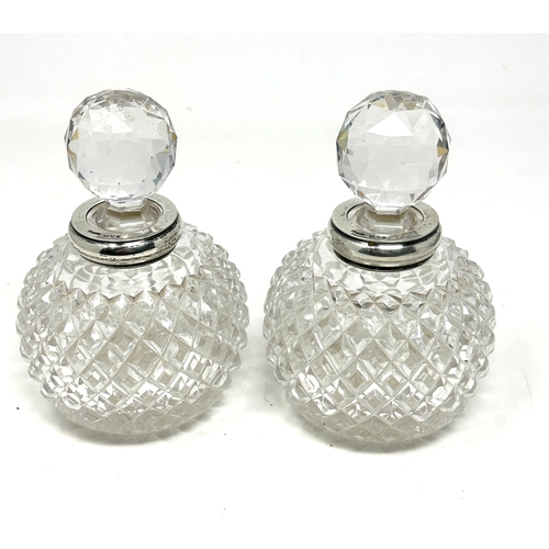 1 - Pair of sampson mordan silver mounted & cut glass perfume bottles measure approx height 17cm
