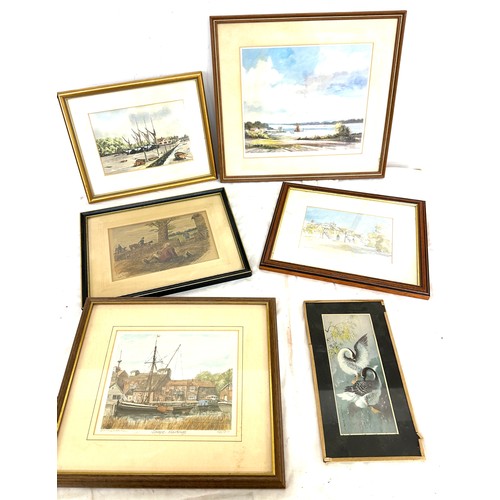 43 - Framed prints by Shirley Carnt, Signed watercolour by Melvyn R J Brinkley, Watercolour by John Weste... 