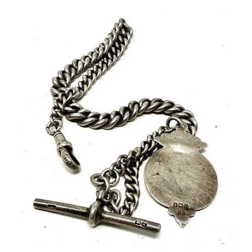 15 - Antique silver albert watch chain & enamel fob weight 39g