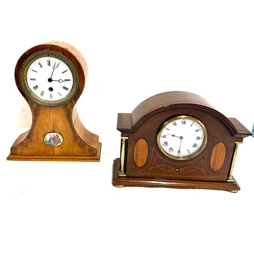 45 - Oak inlaid mantel clock and 1 other battery mantle clock, untested