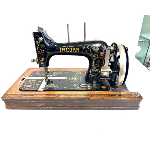 13 - Vintage Trojan made in saxony sewing machine, missing case, untested