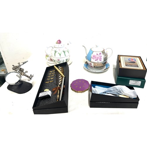 14 - Selection of collectable items includes Compact, tea pots, train coaters etc