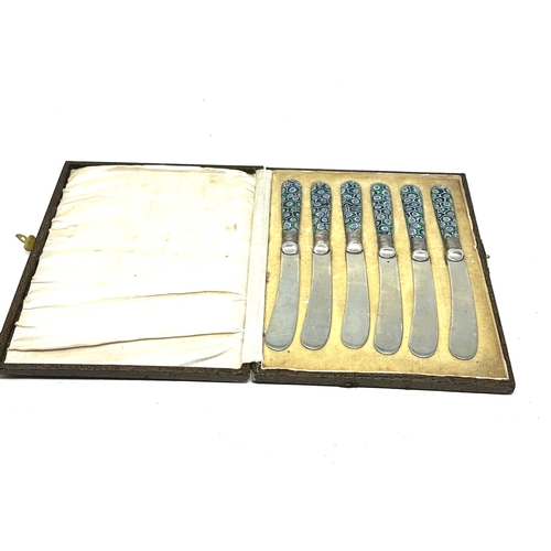 9 - Antique boxed set of silver mounted butter knives