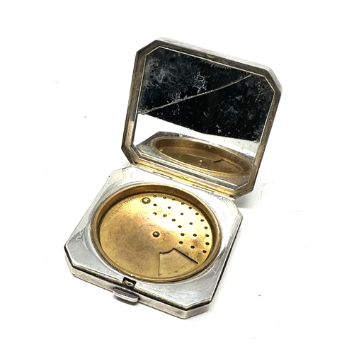 50 - Small silver & enamel compact internal mirror cracked