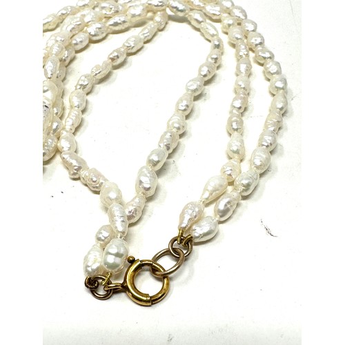 184 - 9ct gold clasp cultured pearl double strand necklace (17.5g)