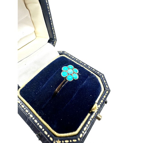 231 - 9ct gold & silver antique turquoise cluster ring (1.5g)