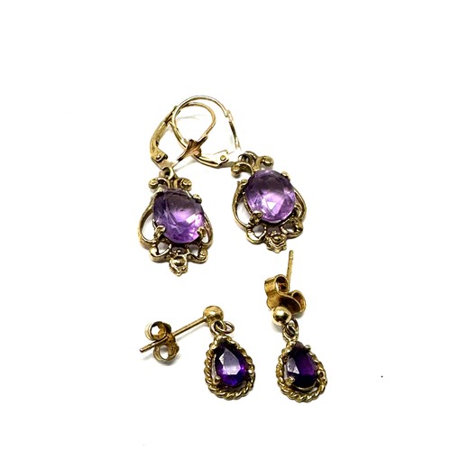 283 - 2 x 9ct gold paired amethyst drop earrings (3.6g)