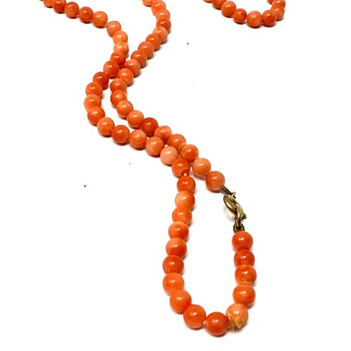 219 - 2 x 9ct gold clasped coral beaded necklaces (17.2g)