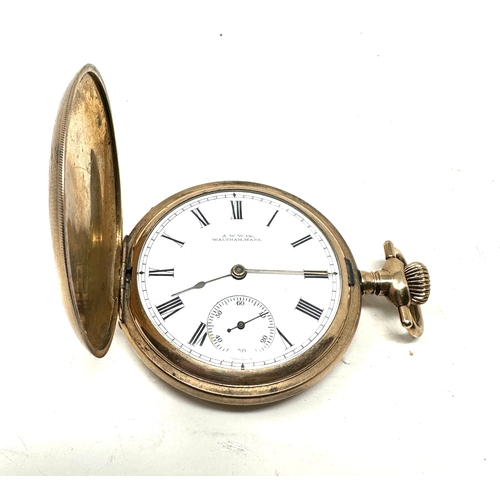 463 - Antique gold plated full hunter waltham pocket watch the watch winds and ticks