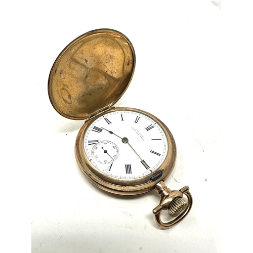 463 - Antique gold plated full hunter waltham pocket watch the watch winds and ticks