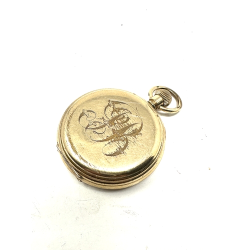 465 - Antique gold plated full hunter thos russell & sons Liverpool pocket watch the watch winds and ticks