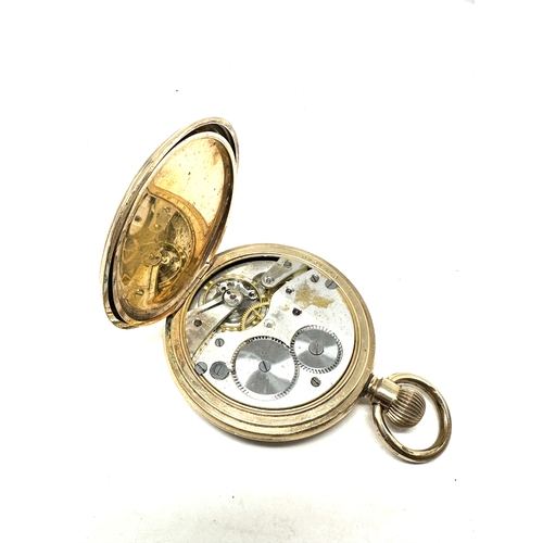 465 - Antique gold plated full hunter thos russell & sons Liverpool pocket watch the watch winds and ticks