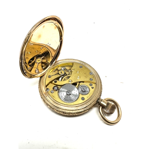 464 - Antique gold plated full hunter thomas russell & sons premier pocket watch the watch winds and ticks