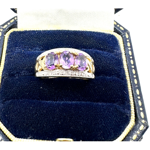 98 - 9ct gold amethyst & diamond ring 3.5g