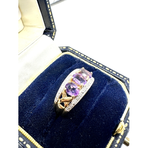 98 - 9ct gold amethyst & diamond ring 3.5g