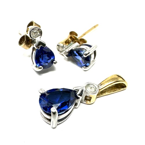 116 - 9ct gold tanzanite & diamond earrings & pendant weight 2g