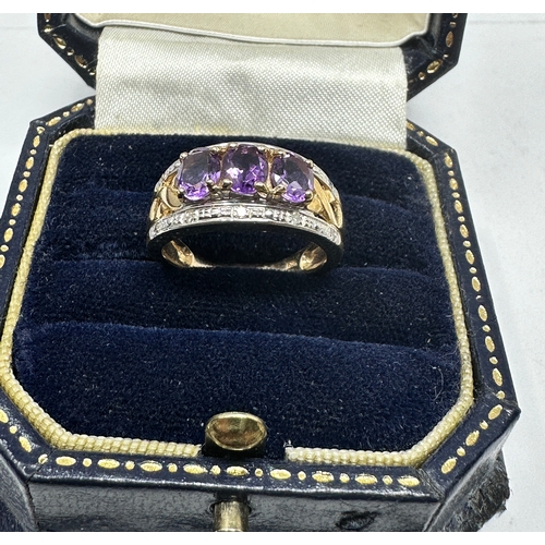 156 - 9ct gold amethyst & diamond ring 3.5g