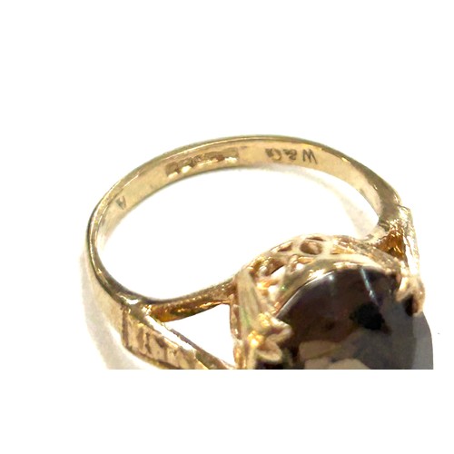 403 - Ladies hallmarked 9ct gold smokey quartz ring, approximate weight 3.6g, ring size K.