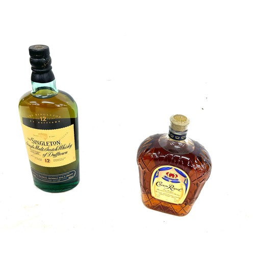 3 - Bottle of The singleton single malt whisky, and a bottle of crown Royal whisky, boxed