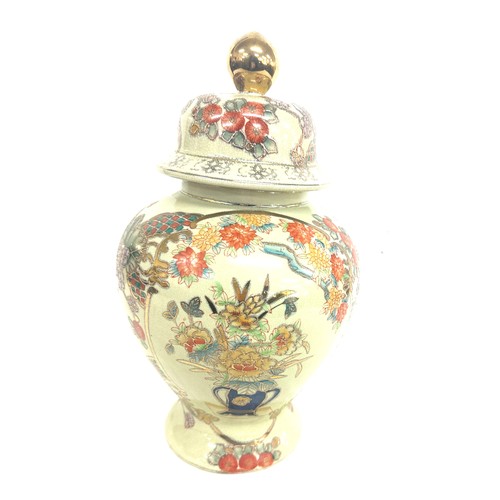 7 - Pair of Lidded oriental hand painted vase height approximately 40cm