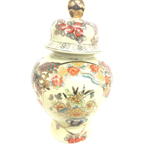 7 - Pair of Lidded oriental hand painted vase height approximately 40cm