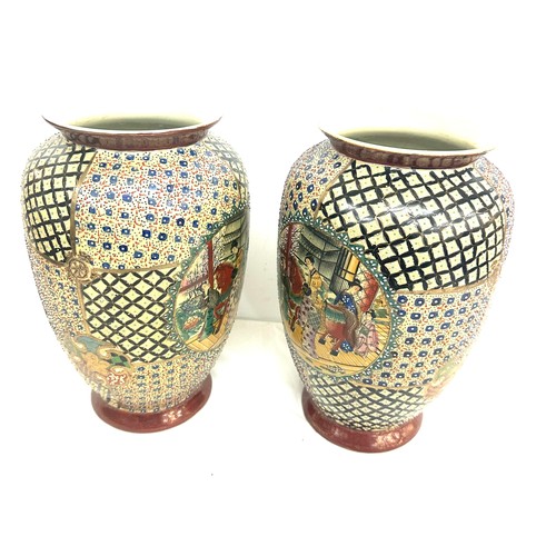 9 - Pair of hand painted Chinese vases, marks to base, height approximately 31cm